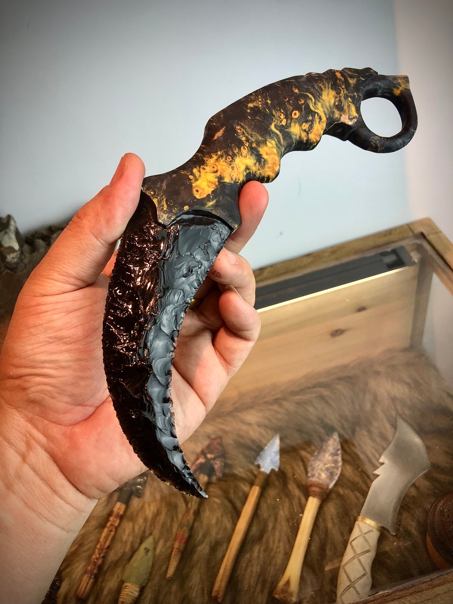 Flame of the Night--Obsidian with Stabilized Wood