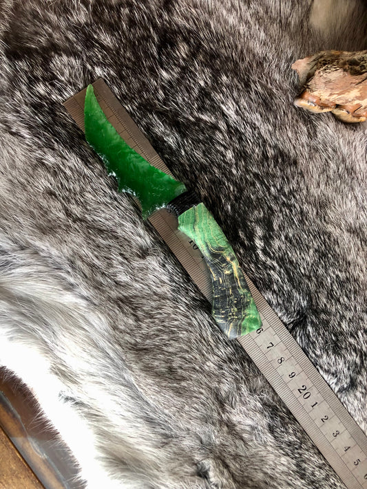 Emerald Eye Dagger-Artificial Green Cat's Eye Stone with Black-Green Stabilized Wood Handle