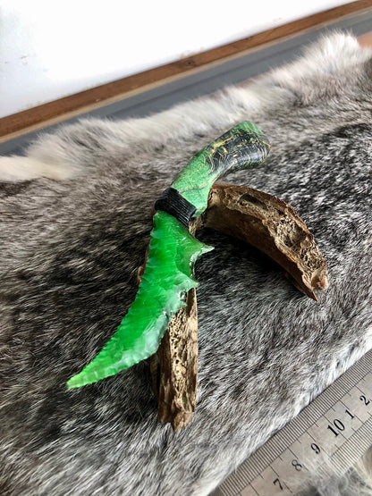 Emerald Eye Dagger-Artificial Green Cat's Eye Stone with Black-Green Stabilized Wood Handle