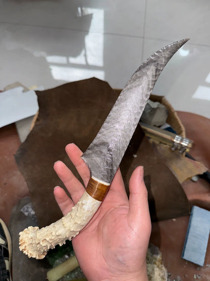 Silver Obsidian Stone Artifact | Full Size: Approx. 35cm White-Tailed Deer Antler Handle | Unsharpened Edge Custom Orders Available (Same Price) | Not in Stock | DM for Production Timeline
