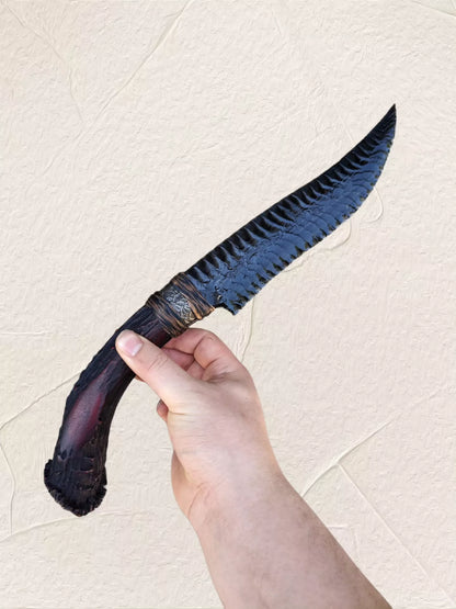 Custom Obsidian Stone Artifact | Colorful Sheen Obsidian | Total Length: 39cm | Edge: 21cm White-Tailed Deer Antler Handle (Black-Red Color-Fixed) | Unsharpened Edge (Safety Focus) DM for Details & Lead Time