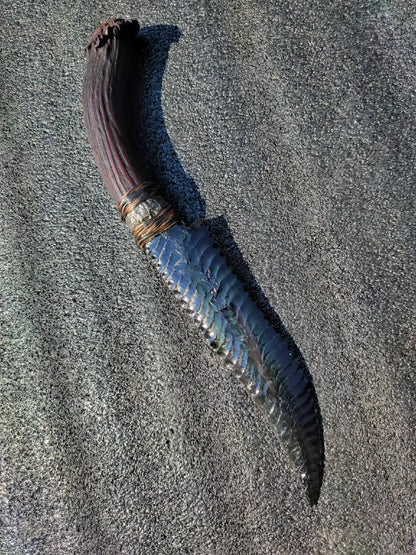 Custom Obsidian Stone Artifact | Colorful Sheen Obsidian | Total Length: 39cm | Edge: 21cm White-Tailed Deer Antler Handle (Black-Red Color-Fixed) | Unsharpened Edge (Safety Focus) DM for Details & Lead Time