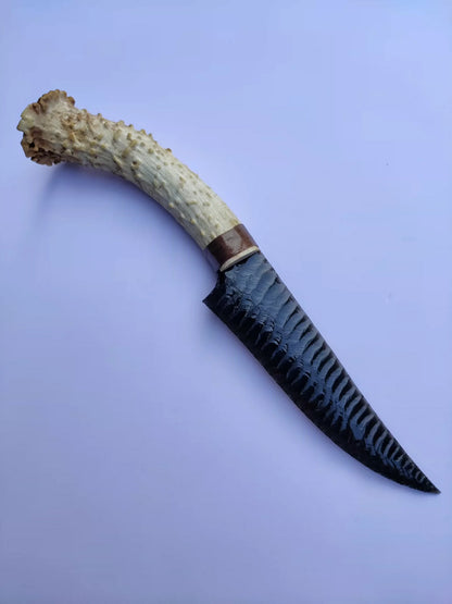 Obsidian Stone Artifact | Premium Pressure-Flaked Texture | Approx. 26cm Total Length White-Tailed Deer Antler Handle | Unsharpened Edge | DM for Lead Time