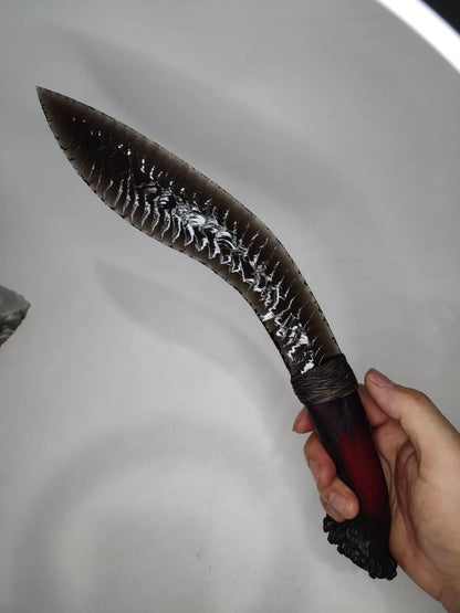 Ice Sheen Obsidian| Moose Antler Handle (Black-Red Color-Fixed) | Unsharpened Edge (Sold) | Custom Orders Available (Opal-like Synthetic Materials | Same Price) DM to Order | Crafted with Premium Pressure-Flaked Texture | Textured Finish