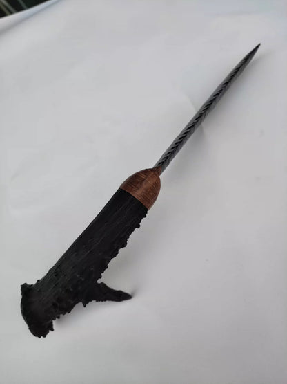 38cm Obsidian Stone Artifact | Edge Width: 5.0cm | Unsharpened Edge Plant-Dyed White-Tailed Deer Antler Handle | DM for Production Timeline