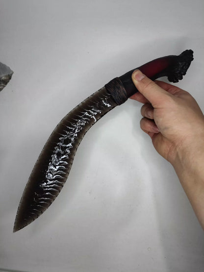Ice Sheen Obsidian| Moose Antler Handle (Black-Red Color-Fixed) | Unsharpened Edge (Sold) | Custom Orders Available (Opal-like Synthetic Materials | Same Price) DM to Order | Crafted with Premium Pressure-Flaked Texture | Textured Finish