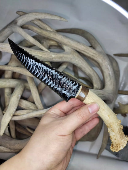 Obsidian Stone Artifact | Premium Pressure-Flaked Texture | Approx. 26cm Total Length White-Tailed Deer Antler Handle | Unsharpened Edge | DM for Lead Time
