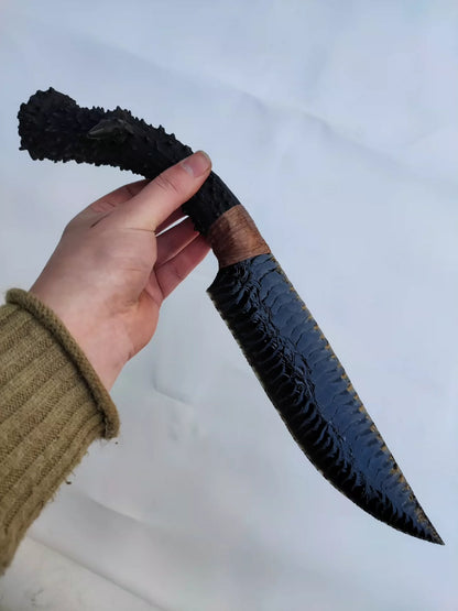38cm Obsidian Stone Artifact | Edge Width: 5.0cm | Unsharpened Edge Plant-Dyed White-Tailed Deer Antler Handle | DM for Production Timeline