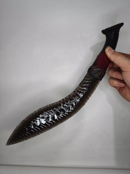 Ice Sheen Obsidian| Moose Antler Handle (Black-Red Color-Fixed) | Unsharpened Edge (Sold) | Custom Orders Available (Opal-like Synthetic Materials | Same Price) DM to Order | Crafted with Premium Pressure-Flaked Texture | Textured Finish