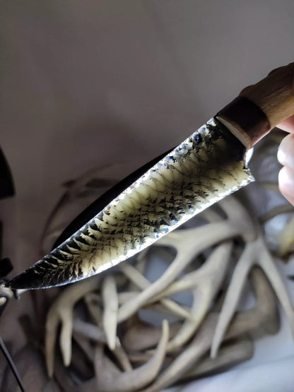 Obsidian Stone Artifact | Premium Pressure-Flaked Texture | Approx. 26cm Total Length White-Tailed Deer Antler Handle | Unsharpened Edge | DM for Lead Time